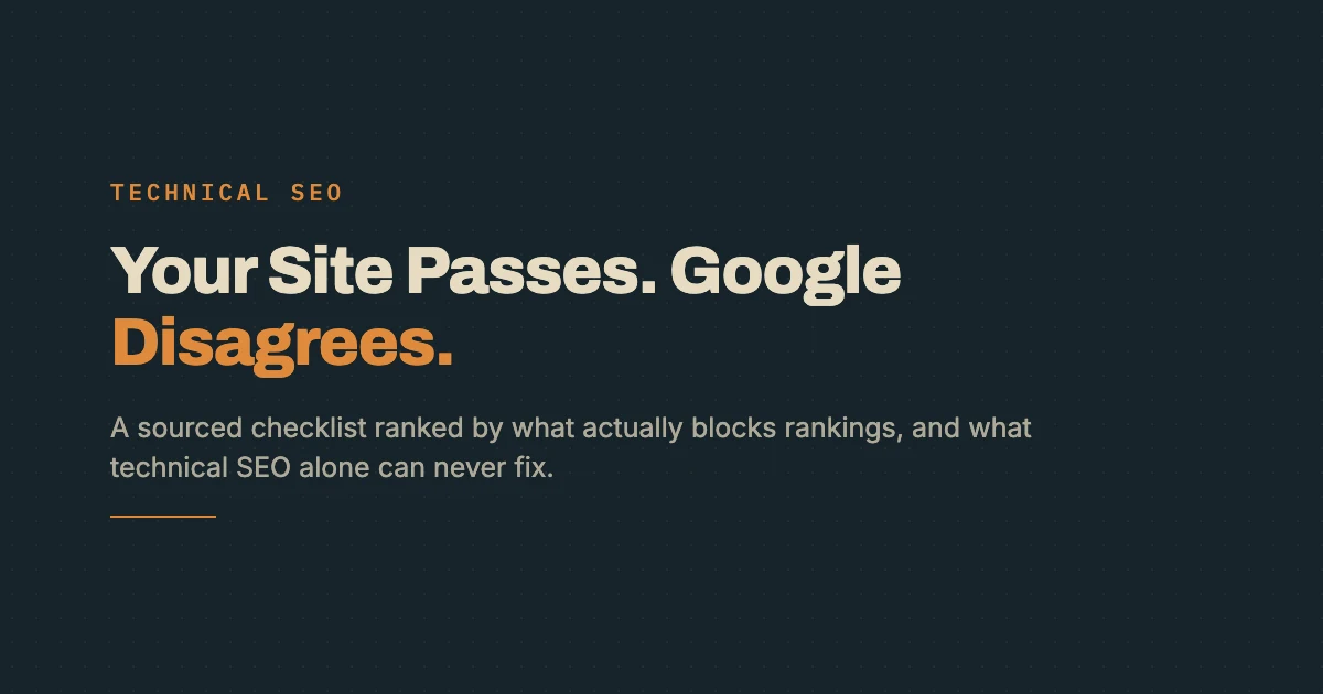 Technical SEO Checklist, a Taqtics briefing card on the brand ground