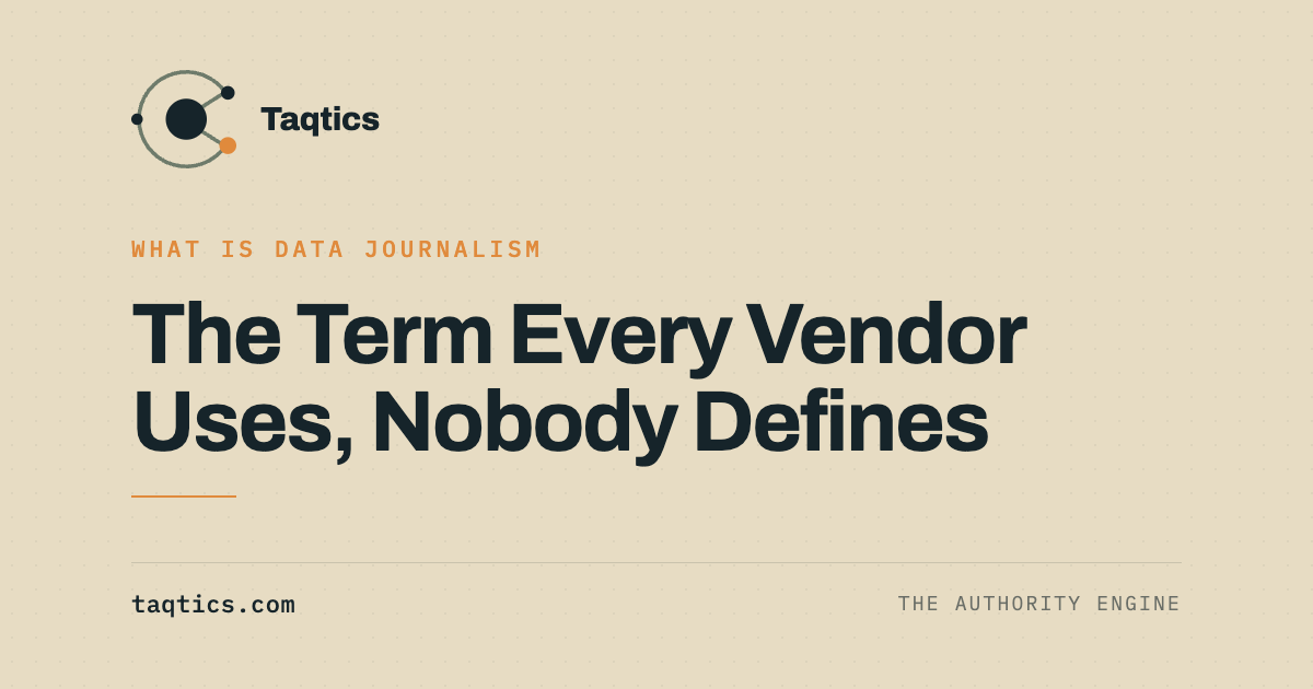 What Is Data Journalism, a Taqtics briefing card on the brand ground